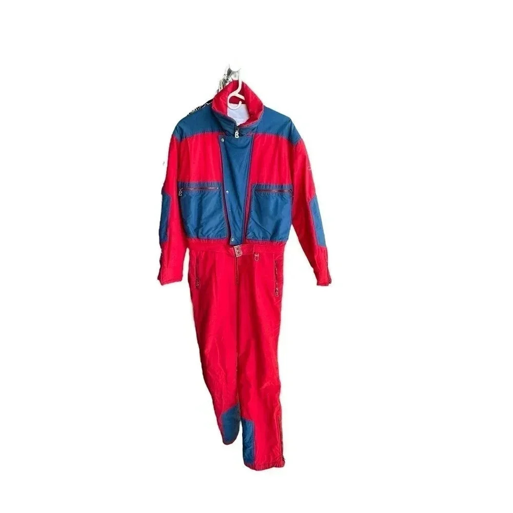 Bogner Red Navy Long Sleeve Front Zipper USA Made Snow Bunting Ski Suit Size 38